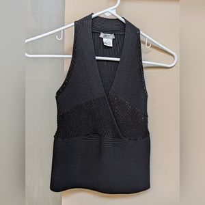 NWOT Cache Black Beaded Silk Sleeveless Top Size S
